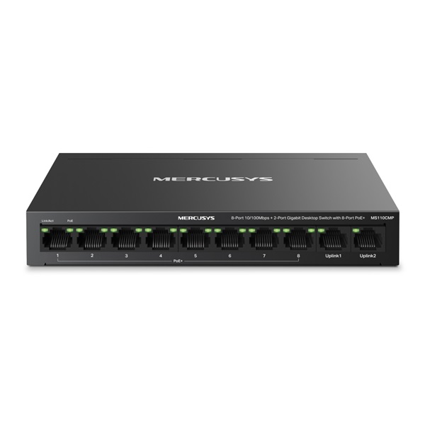 MERCUSYS MS110CMP 8x100Mbps(8xPOE+) + 2xLAN(1000Mbps) Fémházas Asztali/Rackes Switch