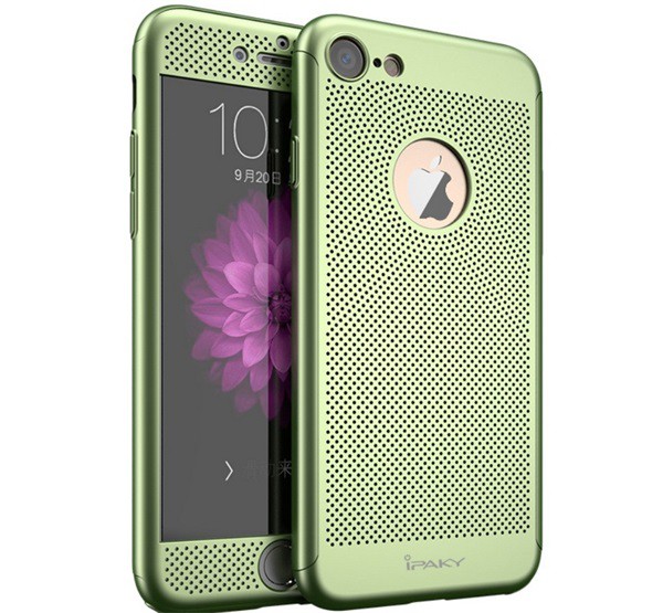IPAKY műanyag telefonvédő (előlap védelem, lyukacsos minta, logo kivágás + edzett üveg) ZÖLD [Apple iPhone 8 4.7]
