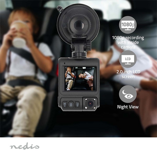 Nedis DCAM2024BK fedélzeti menetrögzítő kamera (dash cam), 4K@30fps, 12 MPixel, Wi-Fi, LCD, dupla kamera, GPS