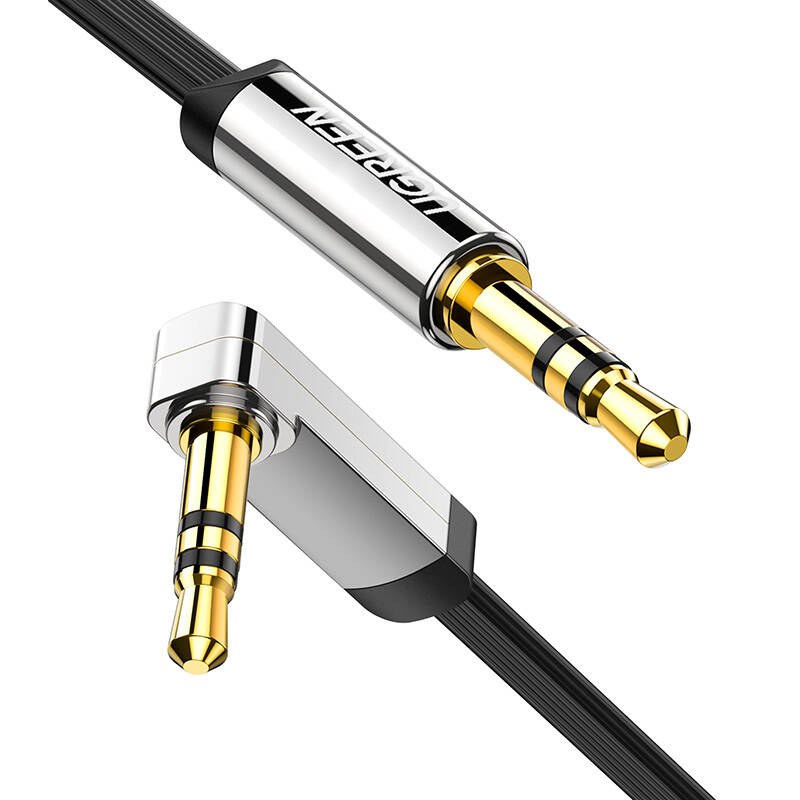 Mini jack 3,5mm AUX elbow cable UGREEN  AV119, flat , 1.5m (black)