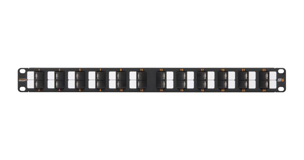 Nikomax UTP patch panel cat.6 24 port 19" 1U döntött (NMC-RP24UE2-AN-1U-BK)