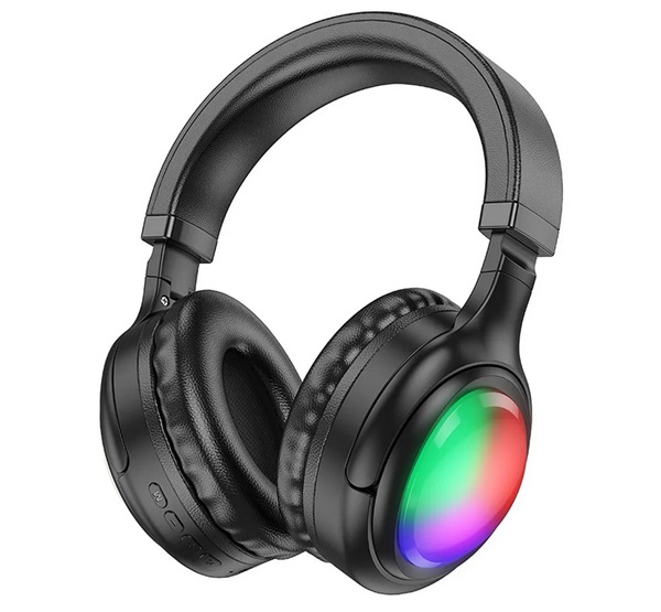 Hoco W48 bluetooth fejhallgató SZTEREO (v5.3, kártyaolvasó, 3.5mm jack aljzat, RGB) FEKETE (W48_B)