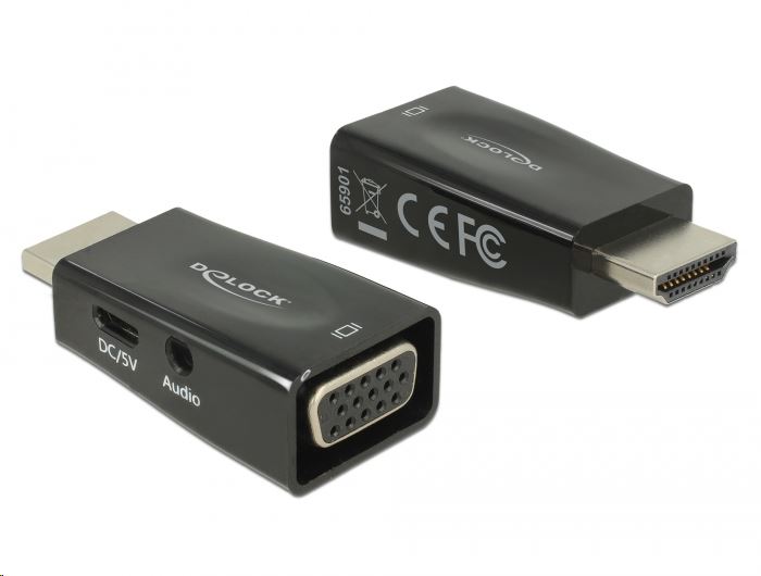 Delock 65901 HDMI-A dugó > VGA hüvely adapter audióval Delock 65901 HDMI-A dugó > VGA hüvely adapter audióval