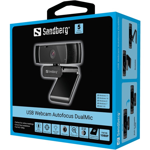 Sandberg USB Webcam Autofocus DualMic Webkamera 