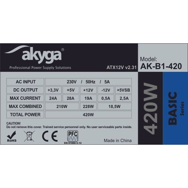 Akyga 420W Basic tápegység 12cm ventilátor (AK-B1-420)