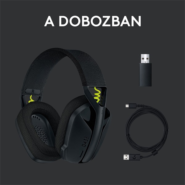 Logitech G435 LIGHTSPEED vezeték nélküli Gaming headset fekete (981-001050)