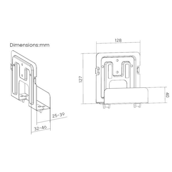 Equip    650895  Támogatott szélesség: 25-39mm  Max.: 1kg Média lejátszó fali konzol Fekete 