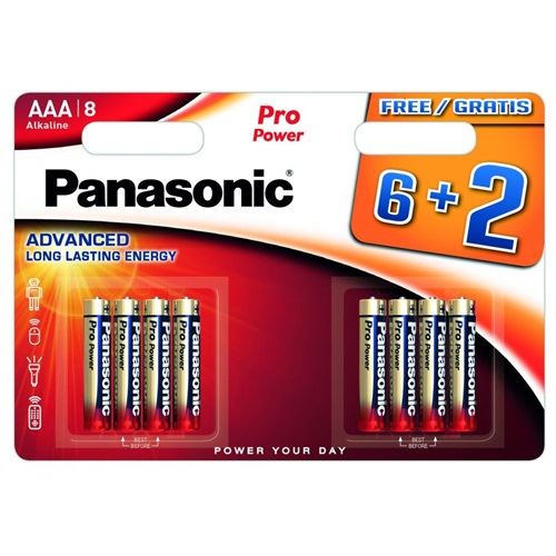 Panasonic 1.5V Alkáli AAA ceruza elem Pro power (8db/csomag) (LR03PPG/8BW 6+2F)