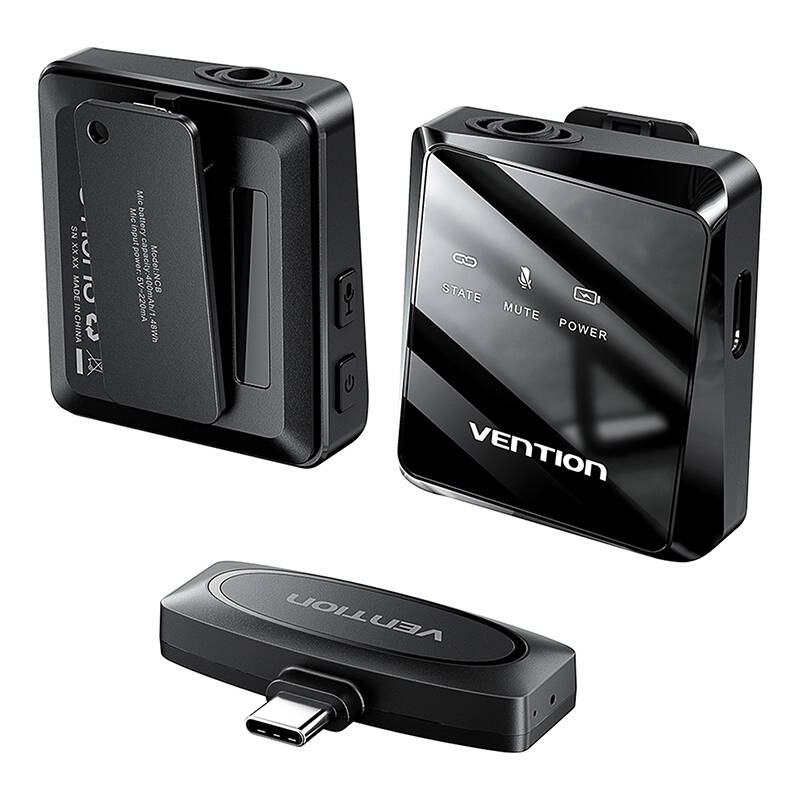 Vention NCBB0 USB-C Wireless mikrofonx2 Fekete
