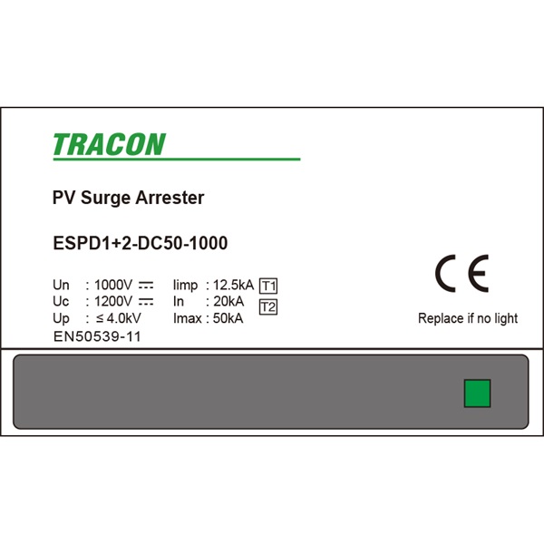 Tracon ESPD1+2-DC50-1000 egybeépített T1+T2 DC típusú túlfeszültséglevezető Tracon ESPD1+2-DC50-1000 egybeépített T1+T2 DC típusú túlfeszültséglevezető