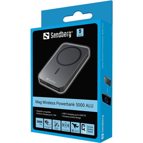 Sandberg Mag Wireless Powerbank 5000 ALU Akkubank  