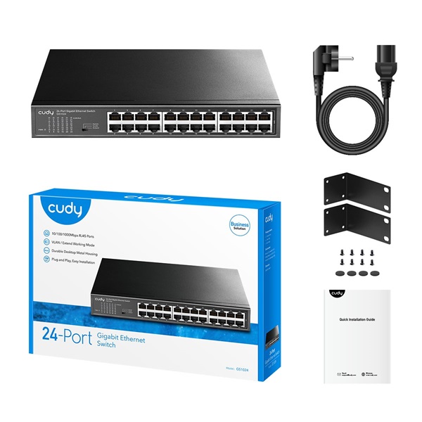 CUDY GS1024 24 portos Gigabit VLAN/Extend mód  fém ház  fekete asztali Switch