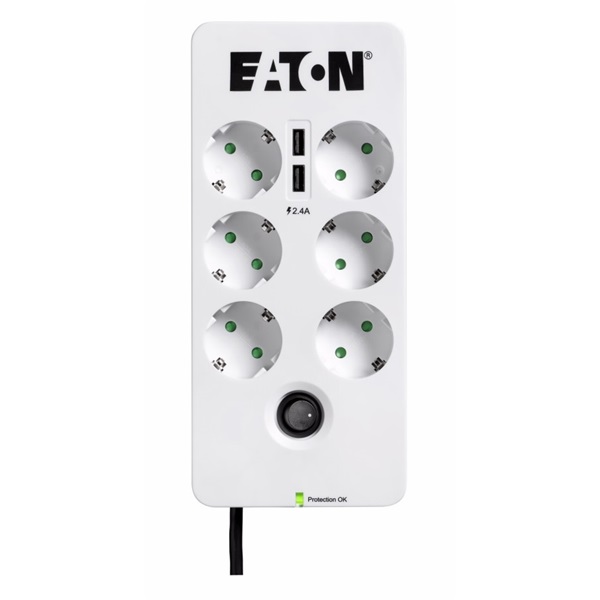 Eaton PB6UD ProtectionBox 6, 6×DIN túlfesz-védő aljzat + 2xUSB