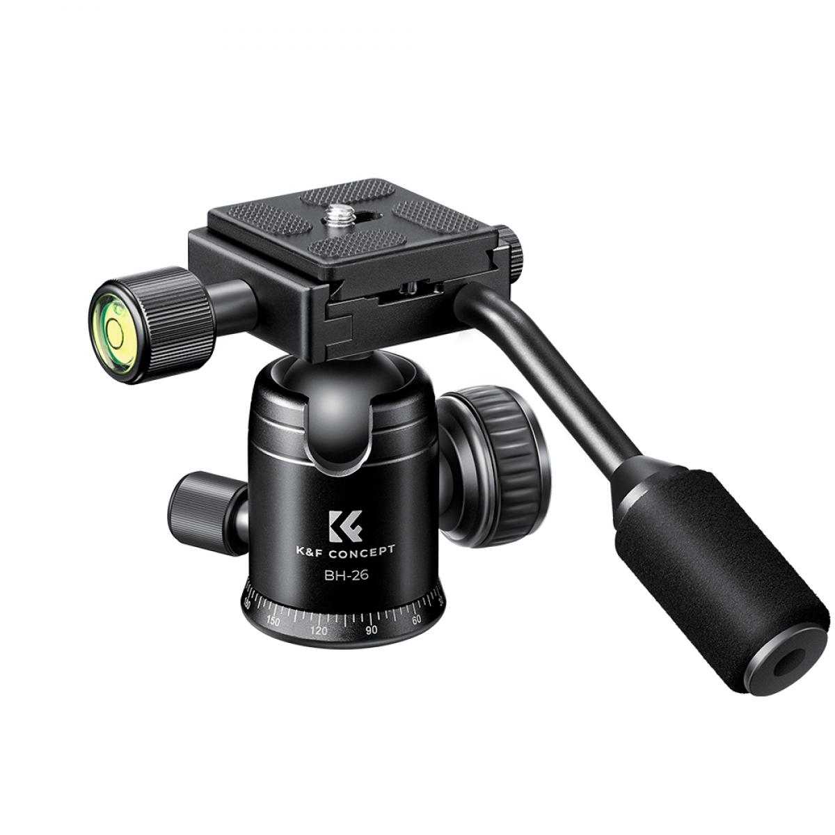 K&F Concept BH-26 állvány gömbfej karral, 26mm, 8kg teherbírás, vízmérték, arca swiss, 3/8"-1/4"