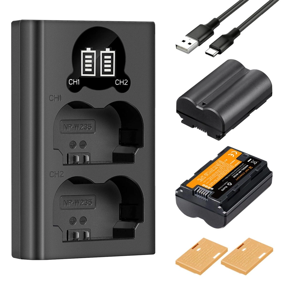 K&F Concept hordozható dupla USB-C akkumulátor NP-W235 töltő + 2db NP-W235 akkumulátor 2200mAh