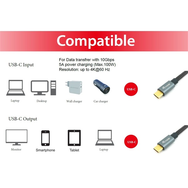 Equip Kábel - (USB-C 3.2 Gen1 to USB-C, apa/apa, fekete, 2m) (128357)