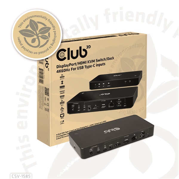 Club3D CSV-1585 DisplayPort/HDMI KVM  Dokkoló Fekete