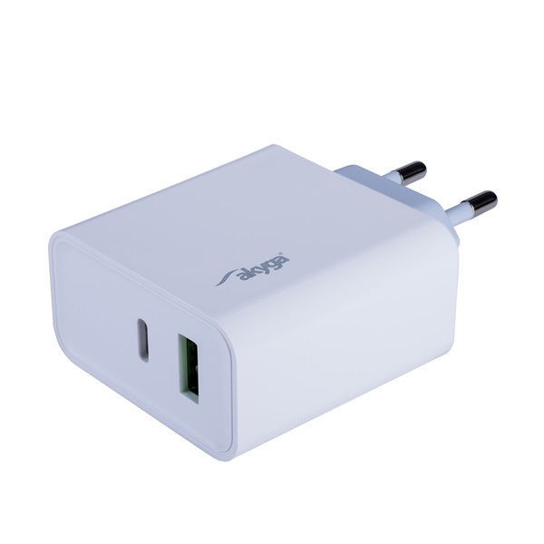 Akyga USB-A + USB-C PD hálózati töltő adapter fehér (AK-CH-14) Akyga USB-A + USB-C PD hálózati töltő adapter fehér (AK-CH-14)