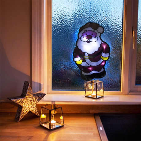 Family Christmas 56530E ABLAKDEKORÁCIÓ MIKULÁS, LED-ES PVC