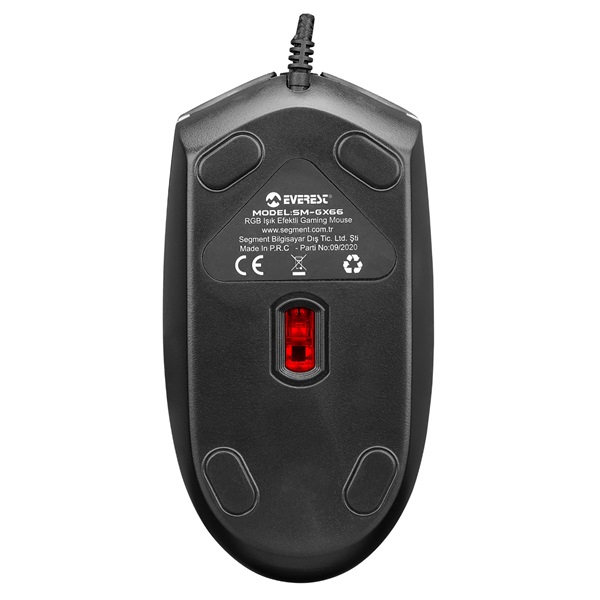 Everest   SM-GX66  1600 DPI  4gomb 1,25m harisnyázott kábel optikai   RGB LED Gamer Egér fekete
