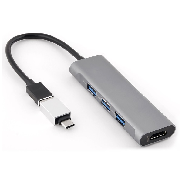 Bluestork HUB-MINI USB-A to 3xUSB 2.0 port + 1x USB-C 1xHDMI USB3.0 USB Hub Szürke Bluestork HUB-MINI USB-A to 3xUSB 2.0 port + 1x USB-C 1xHDMI USB3.0 USB Hub Szürke