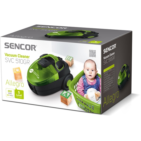 SENCOR SVC 510GR-EUE2 Porzsák nélküli porszívó, portartály: 1,5L, 890W, Zöld