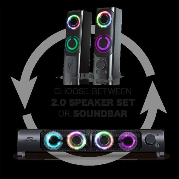 Advance SOUNDPHONICS RGB 6W RMS 2.0 3,5mm Jack RGB Hangszóró Fekete 