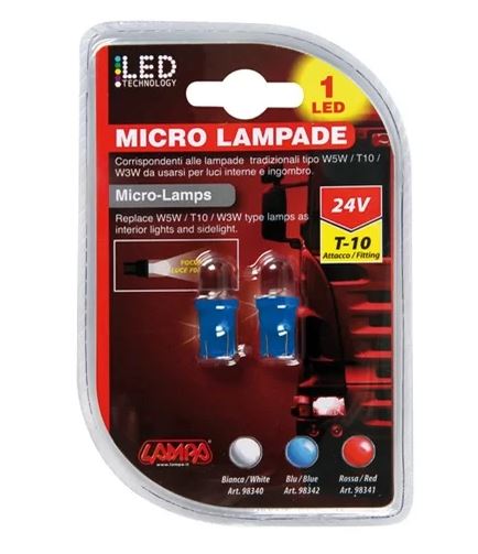Lampa 24V T10 (W5W) 1 LED dióda, kék színű (0198342)