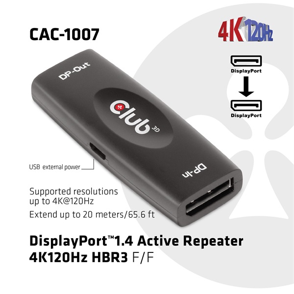 Club3D  CAC-1007 DISPLAYPORT 1.4 ACTIVE REPEATER