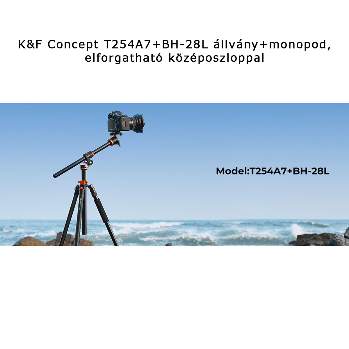 K&F Concept T254A7+BH-28L állvány + monopod, elforgatható középoszloppal, fekete-narancs