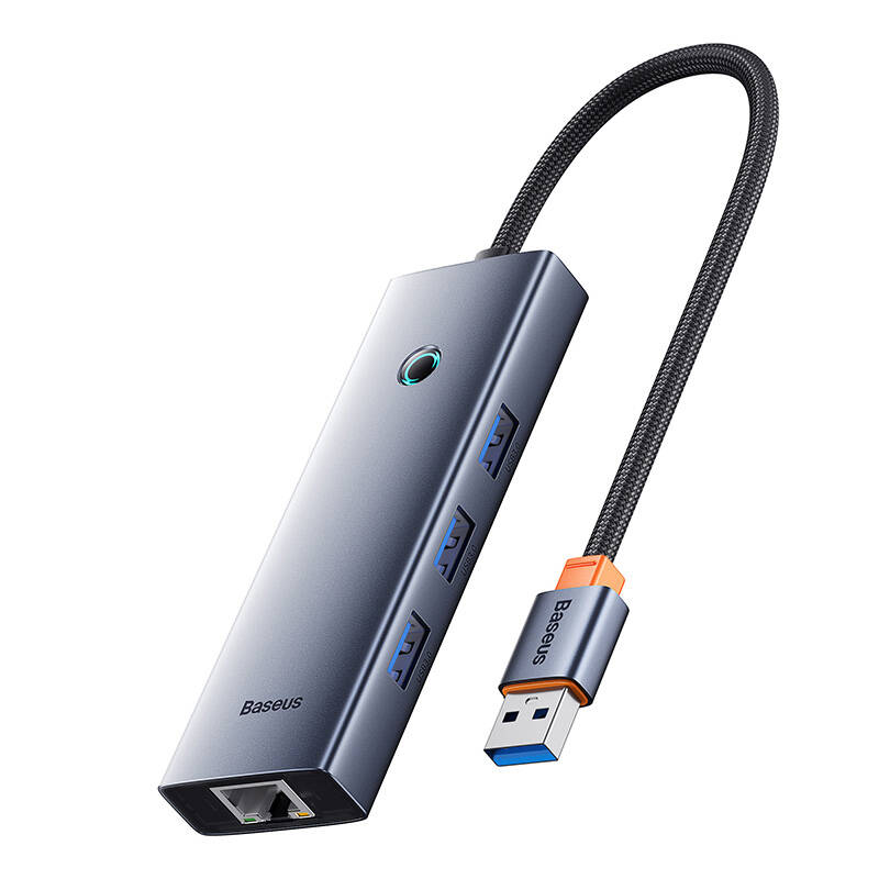 Hub Baseus UltraJoy Series Lite 4-Port (USB to USB 3.0*3+RJ45*1+USB-C 5V) (gray) Hub Baseus UltraJoy Series Lite 4-Port (USB to USB 3.0*3+RJ45*1+USB-C 5V) (gray)