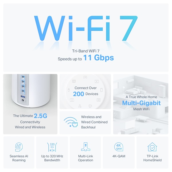 TP-LINK Wireless Mesh Networking system BE11000 Wi-Fi 7 DECO BE65 2-PACK 