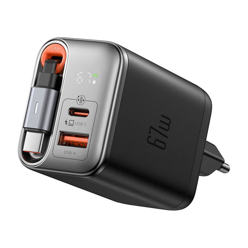 McDodo CH-4100 67W GaN 2-in-1 USB-C+A hálózati töltő 65cm USB-C kábel Fekete