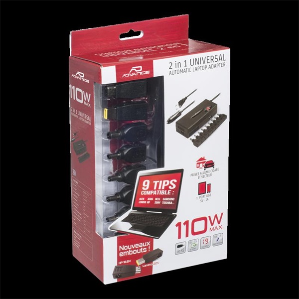 Advance   Universal Charger for Laptops  90W 9 csatlakozó LCD  Notebook töltő Fekete