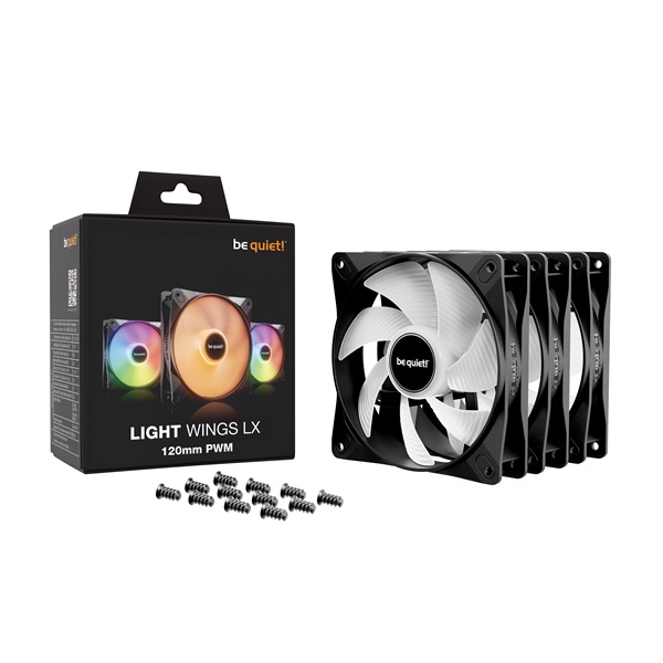Be Quiet! Cooler 12cm  LIGHT WINGS LX 120mm PWM Triple-Pack  RGB 1600rpm 25,5dB Fekete 