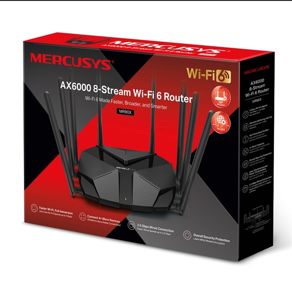 MERCUSYS  MR90X Dual Band AX6000 1xWAN(2.5Gbps) + 3xLAN(1000Mbps)  Wireless Router 