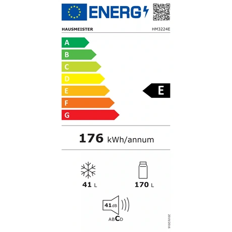 Hausmeister HM3224E  Felülfagyasztós hűtőszekrény, E energiaosztály, Fehér