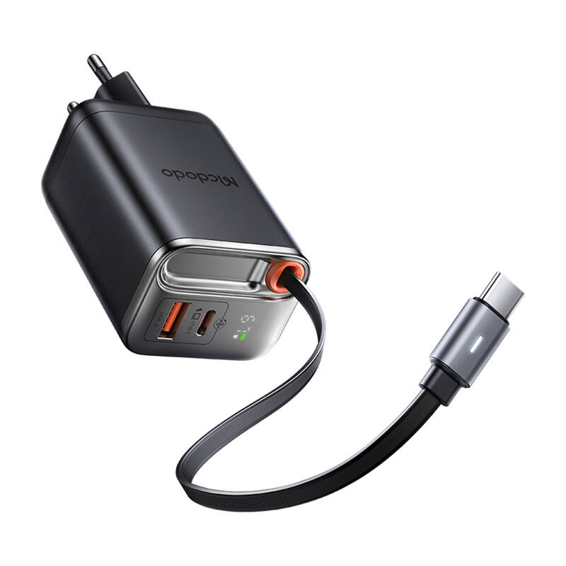McDodo CH-4100 67W GaN 2-in-1 USB-C+A hálózati töltő 65cm USB-C kábel Fekete