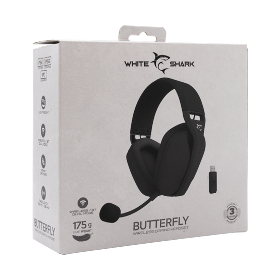  White Shark GH-2442B BUTTERFLY vezeték nélküli gamer fejhallgató mikrofonnal Fekete