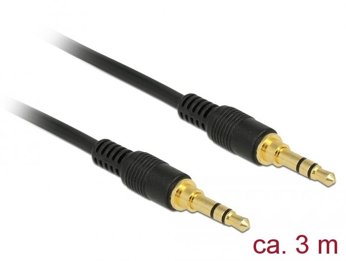Delock sztereó jack kábel 3,5 mm 3 pin apa > apa 3m fekete (85551)