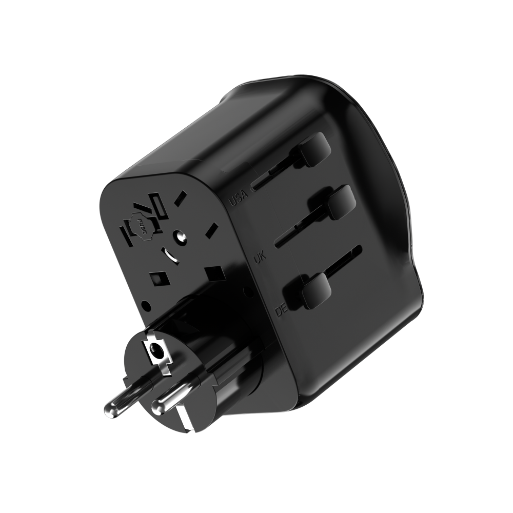 Utazó adapter 20W, 2 USB-C, 1 USB-A UK/CN/EU standard, Fekete