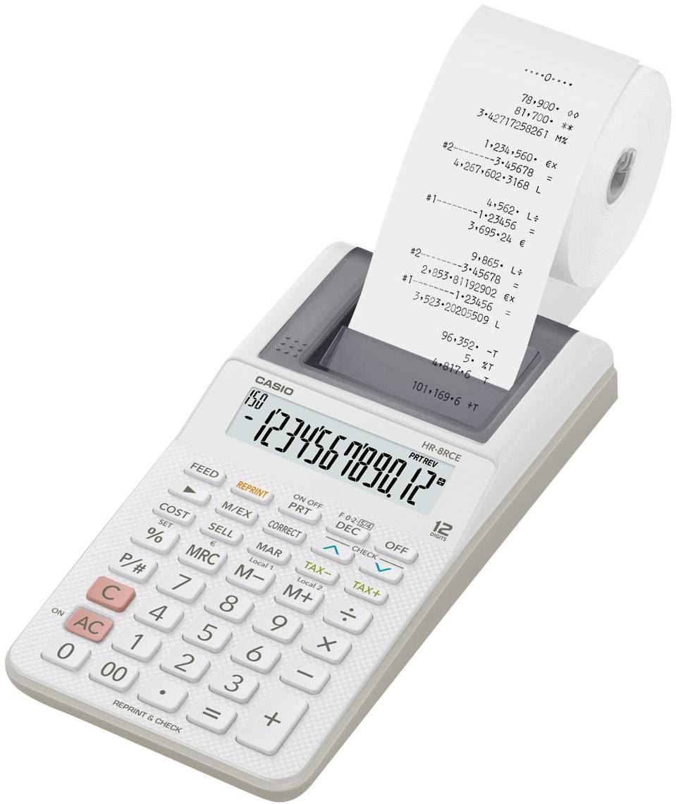 Casio HR-8RCE-WE nyomtatós számológép fehér