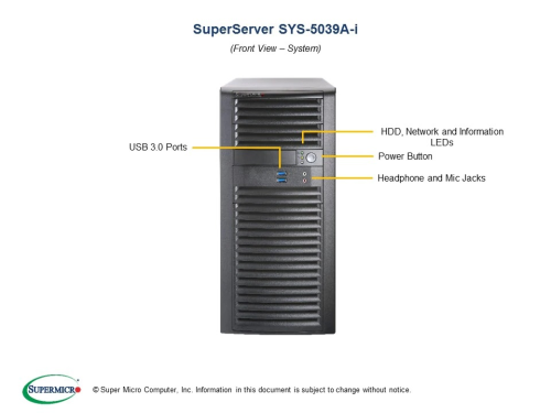 Supermicro SuperServer SYS-5039A-I 1xLGA2066 8RDIMM 900W TOWER