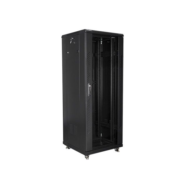 Lanberg FF01-6632-12B 19" 32U SZÉL:600 MÉLY:600 MAG:1603 lapraszerelt üvegajtós fekete rack szekrény