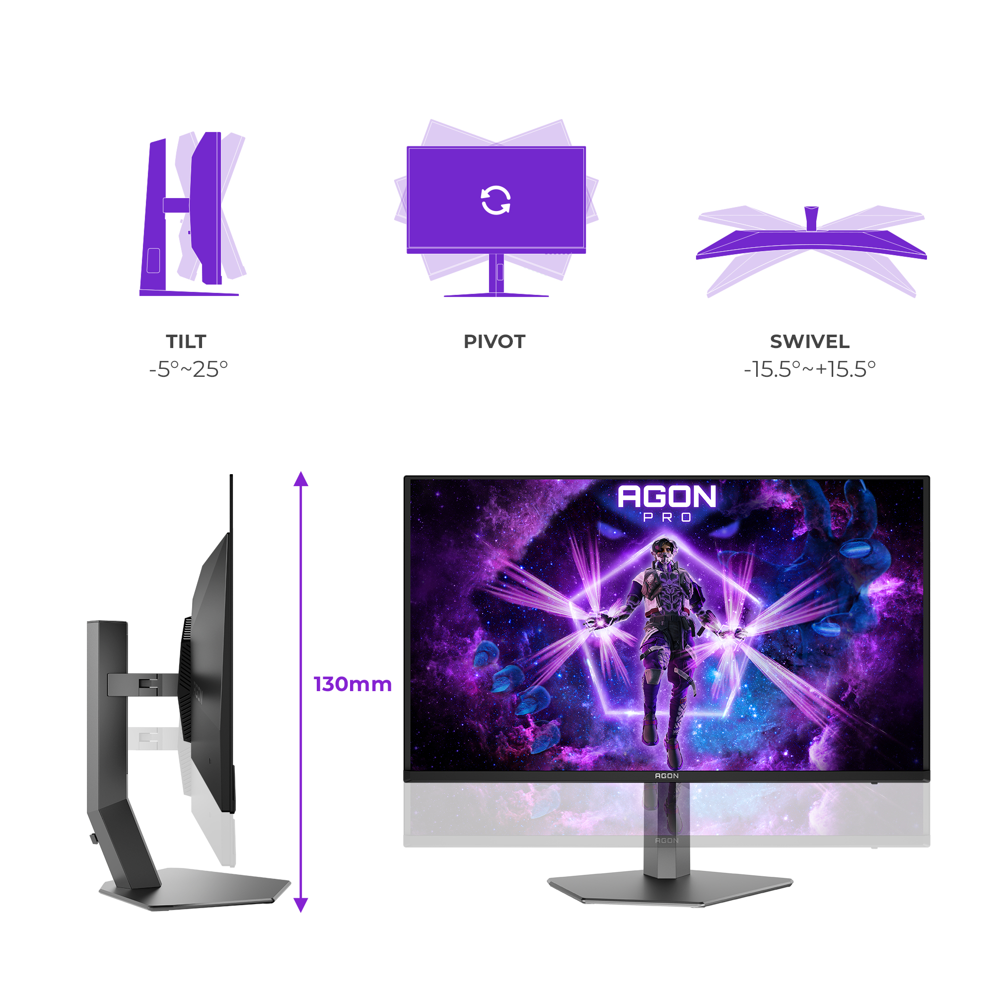 AOC 31.5" AG326UZD2 Monitor - 3840x2160, 4K, OLED, QD-OLED, 240Hz, 0,03ms, Hangszóró, G-Sync, Pivot, Gamer, Fekete