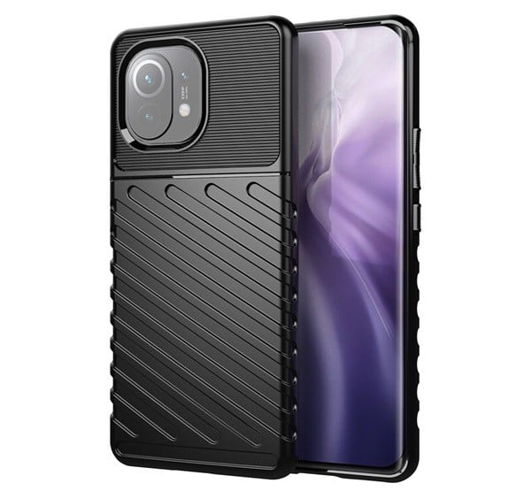 Szilikon telefonvédő (közepesen ütésálló, csíkos, dombor minta) FEKETE [Xiaomi Mi 11 5G]