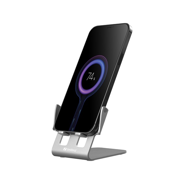 Sandberg Telefon tartó/töltő   Wireless Charger Stand 15W Alu