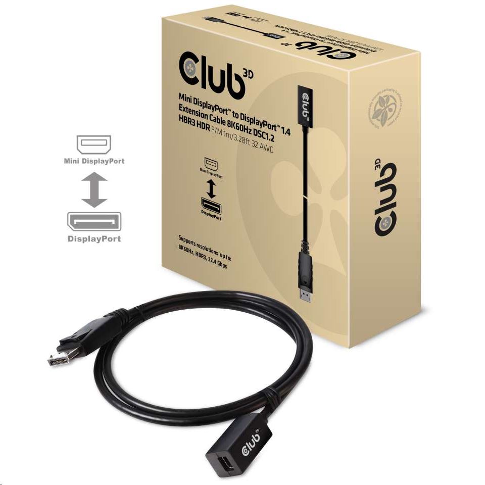 CLUB3D Mini Displayport - Displayport 1.4 HBR3 8K60Hz 1m extension kábel (CAC-1120) CLUB3D Mini Displayport - Displayport 1.4 HBR3 8K60Hz 1m extension kábel (CAC-1120)