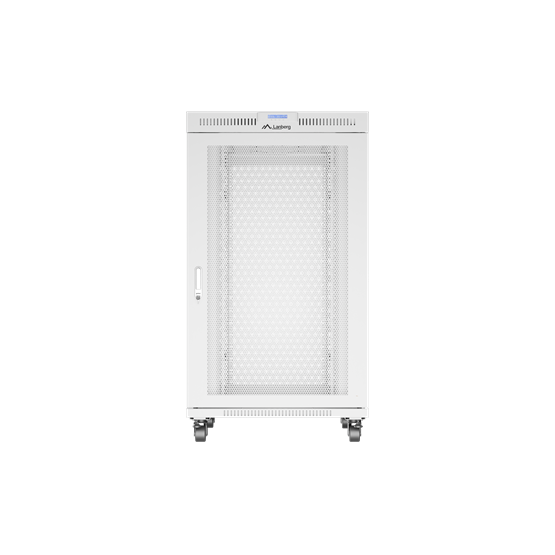 Lanberg 19" szabadon álló rack szekrény 27U/800X1000 perforált ajtó, lapraszerelt, LCD kijelző, szürke