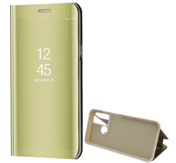 Tok álló (aktív FLIP, oldalra nyíló, asztali tartó funkció, tükrös felület, Mirror View Case) ARANY [Huawei Y6p]